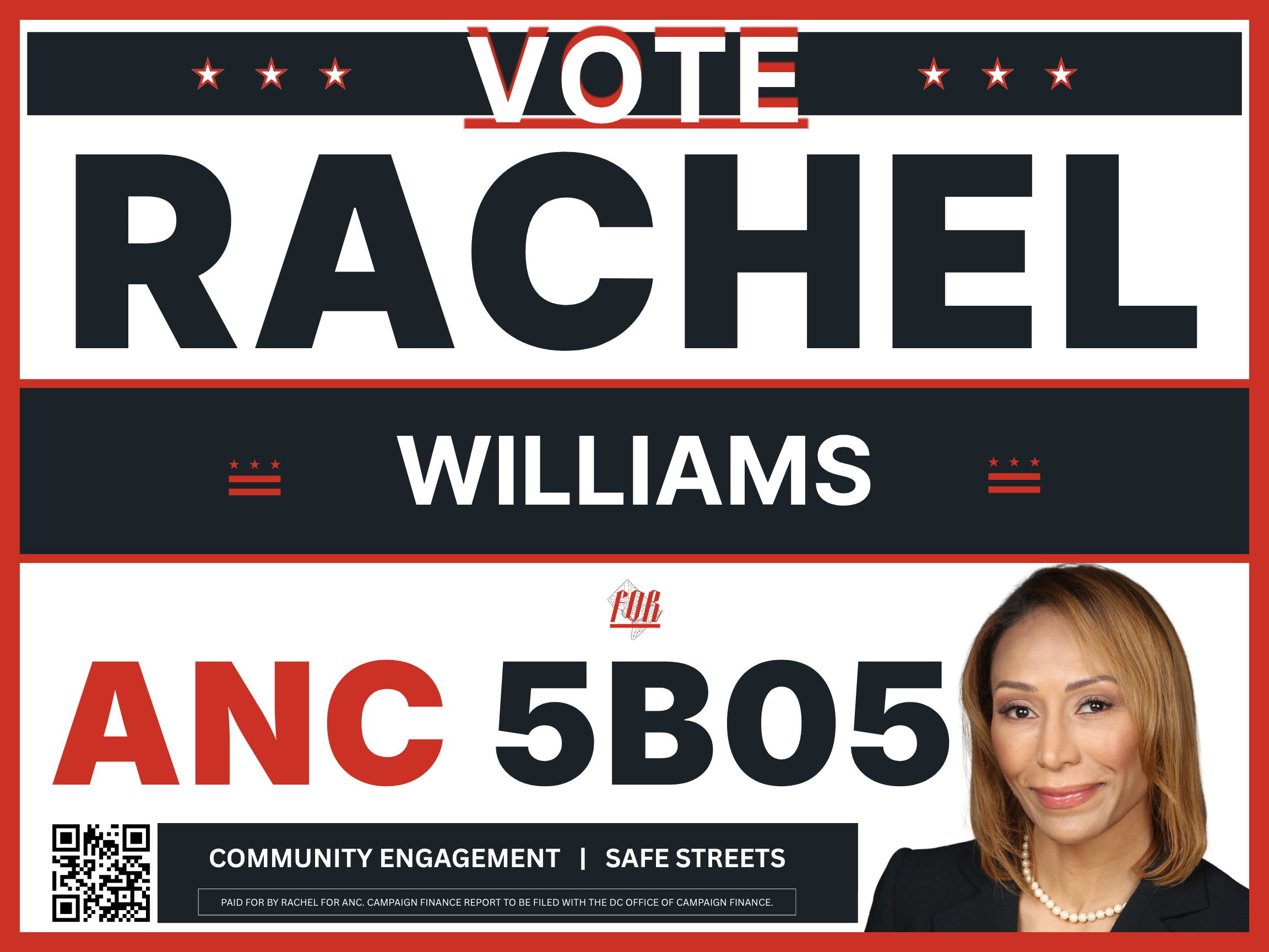 VOTE RACHEL for ANC 5B05 red white and blue YARD SIGN
